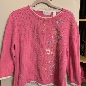 Alfred Dunner Pink Sweater with Floral Embroidery